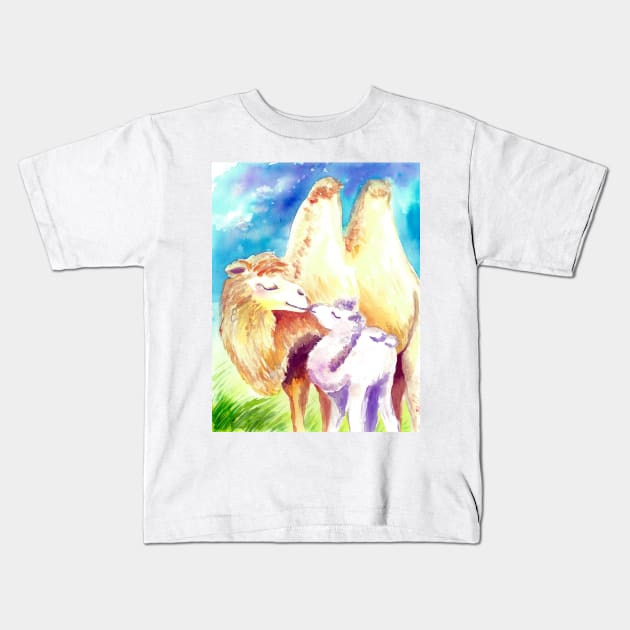 Mother and baby Camel Kids T-Shirt by Orangerinka